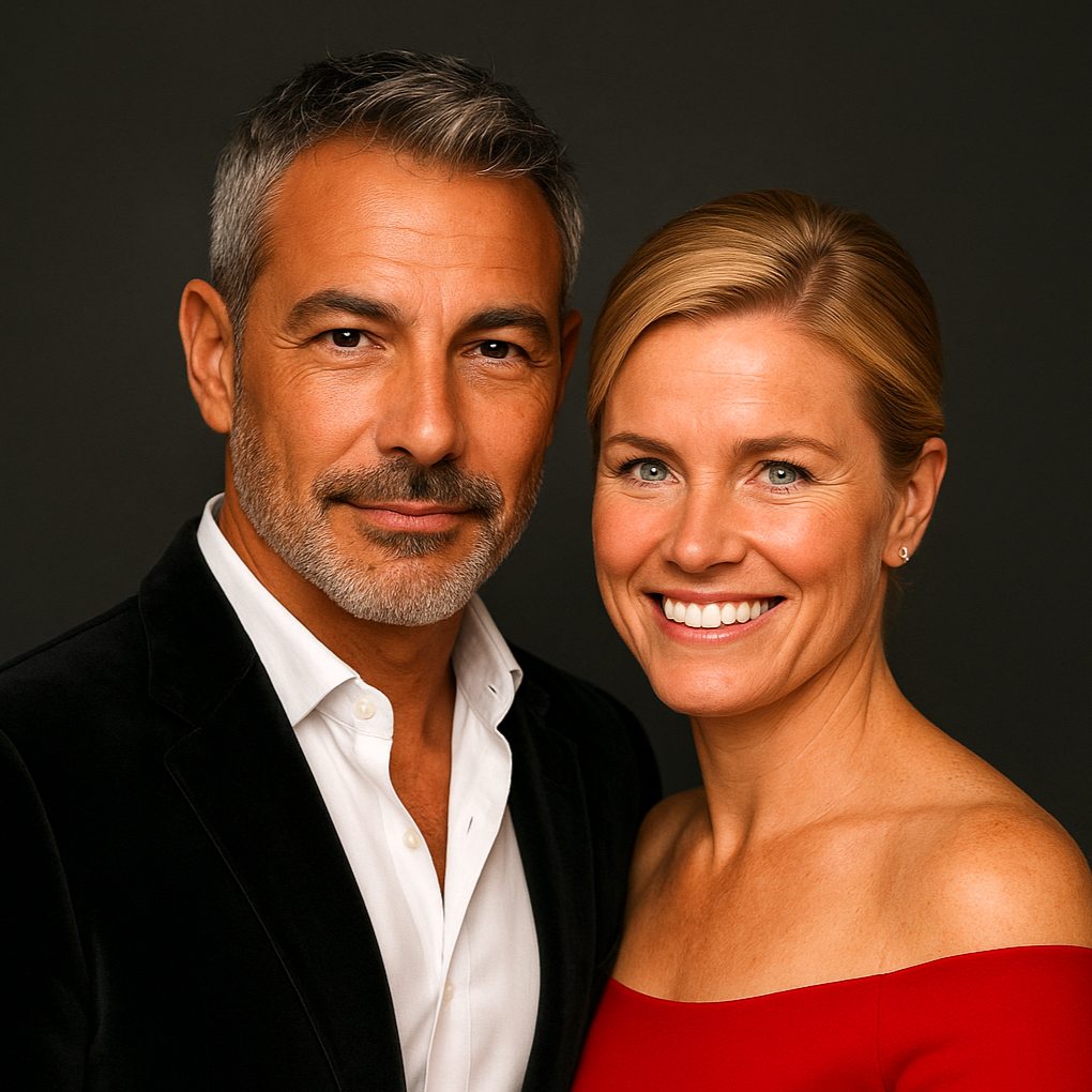 Joey and Dawne — 25-year anniversary portrait, red dress