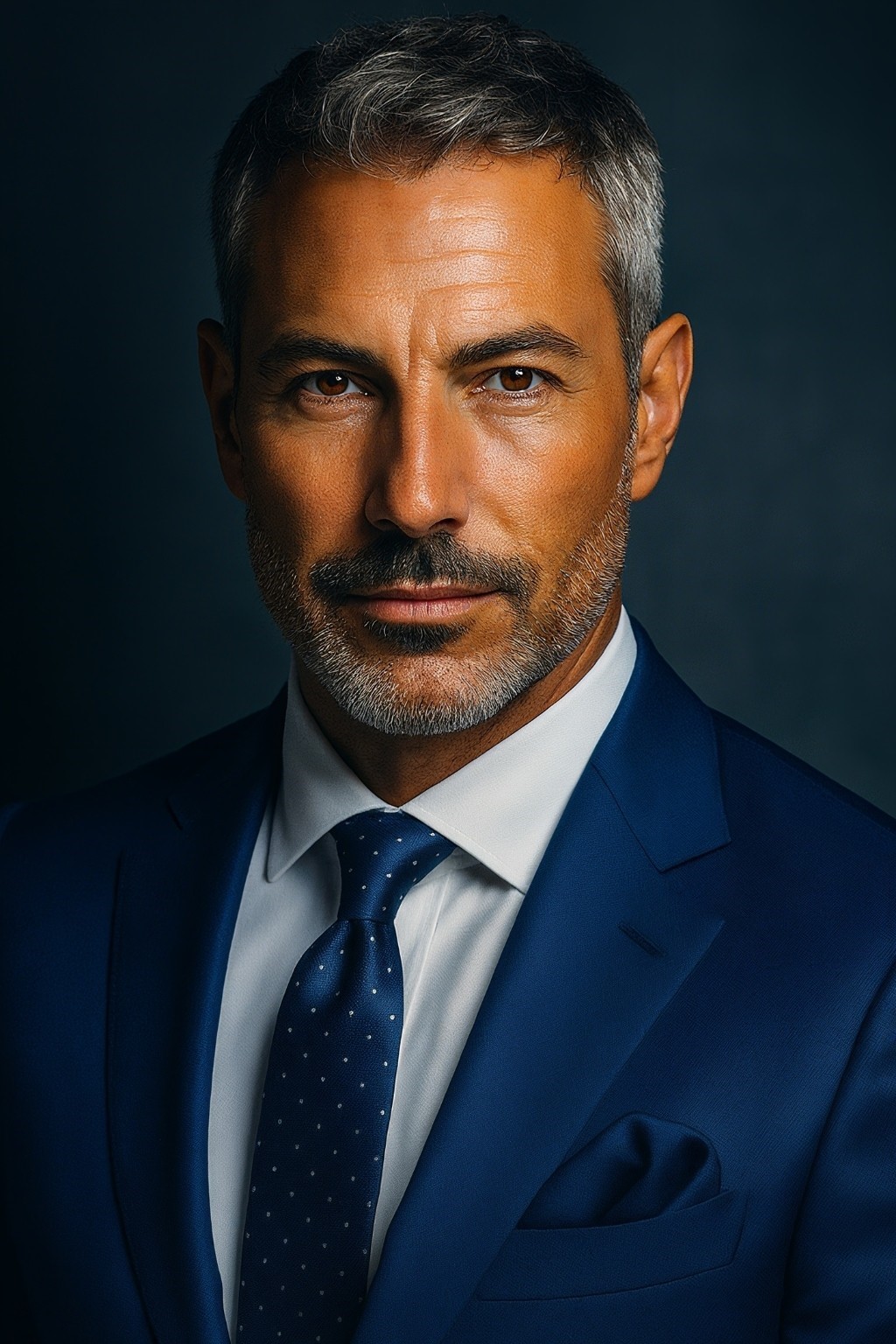 Three-quarter executive portrait in navy suit