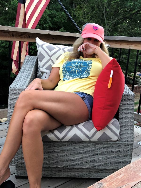 Heather Killebrew on July 4 2018 on back deck 