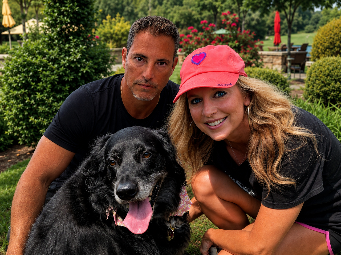Heather, her companion, and their black dog enjoying a sunny Labor Day in Dresden, 2018.
