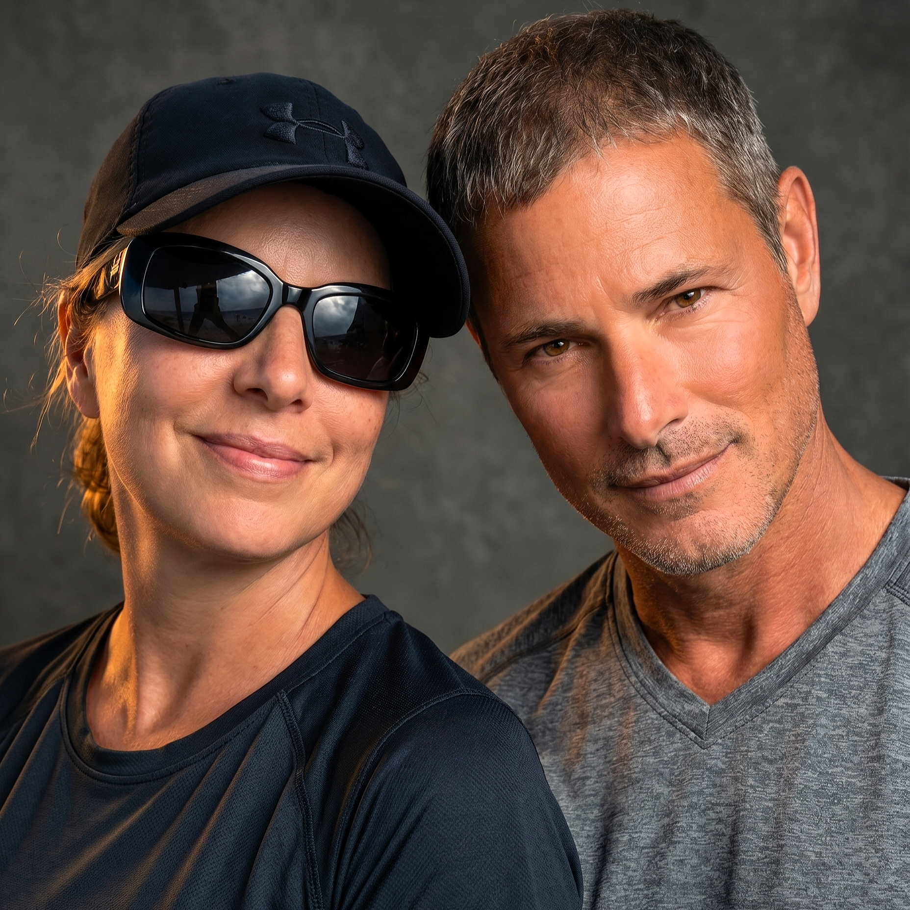 A close-up sunset portrait of Heather and her companion in Destin, June 2018.