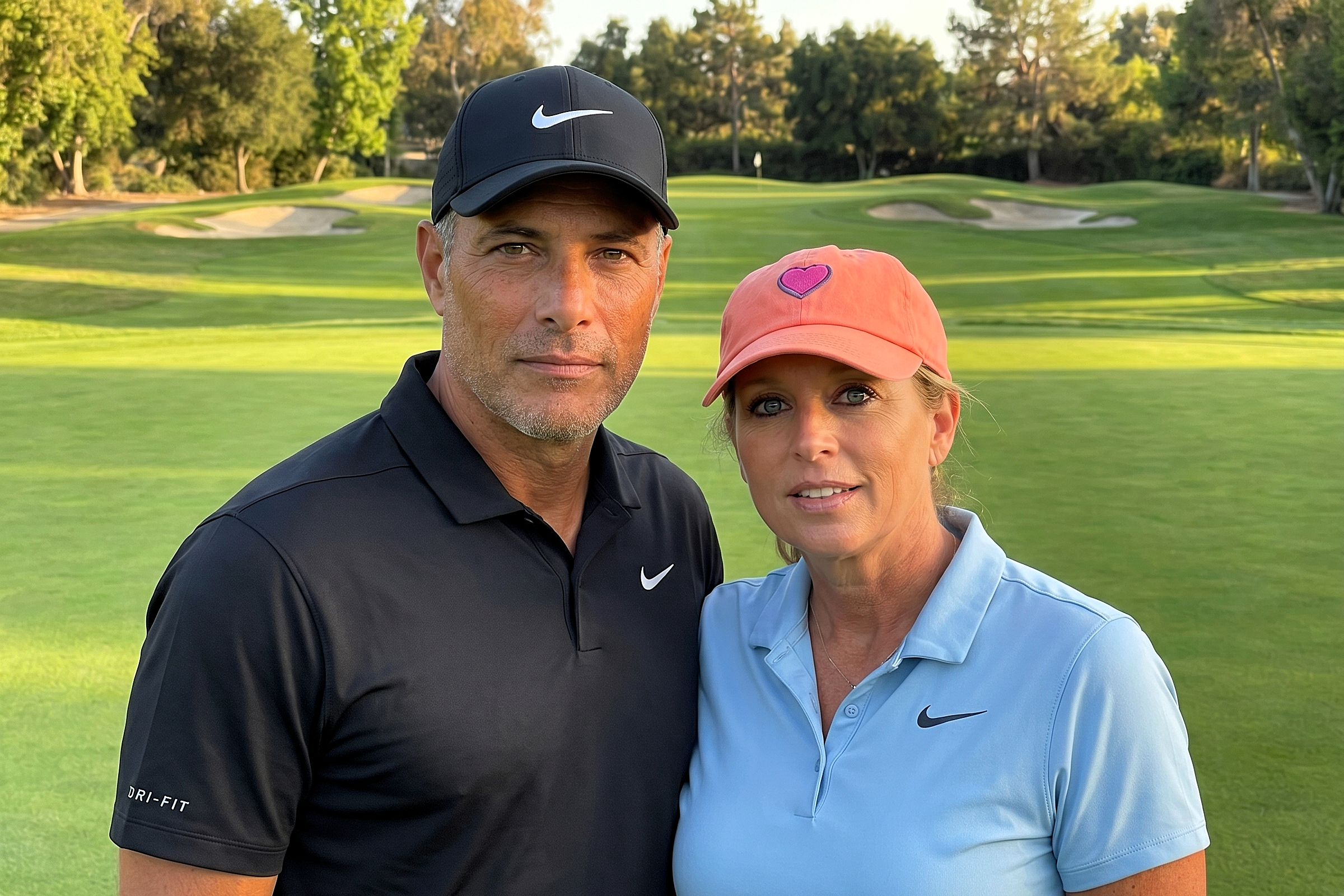 A focused and resolute portrait of hjk and jrm on the golf course, symbolizing their shared journey in 2026.
