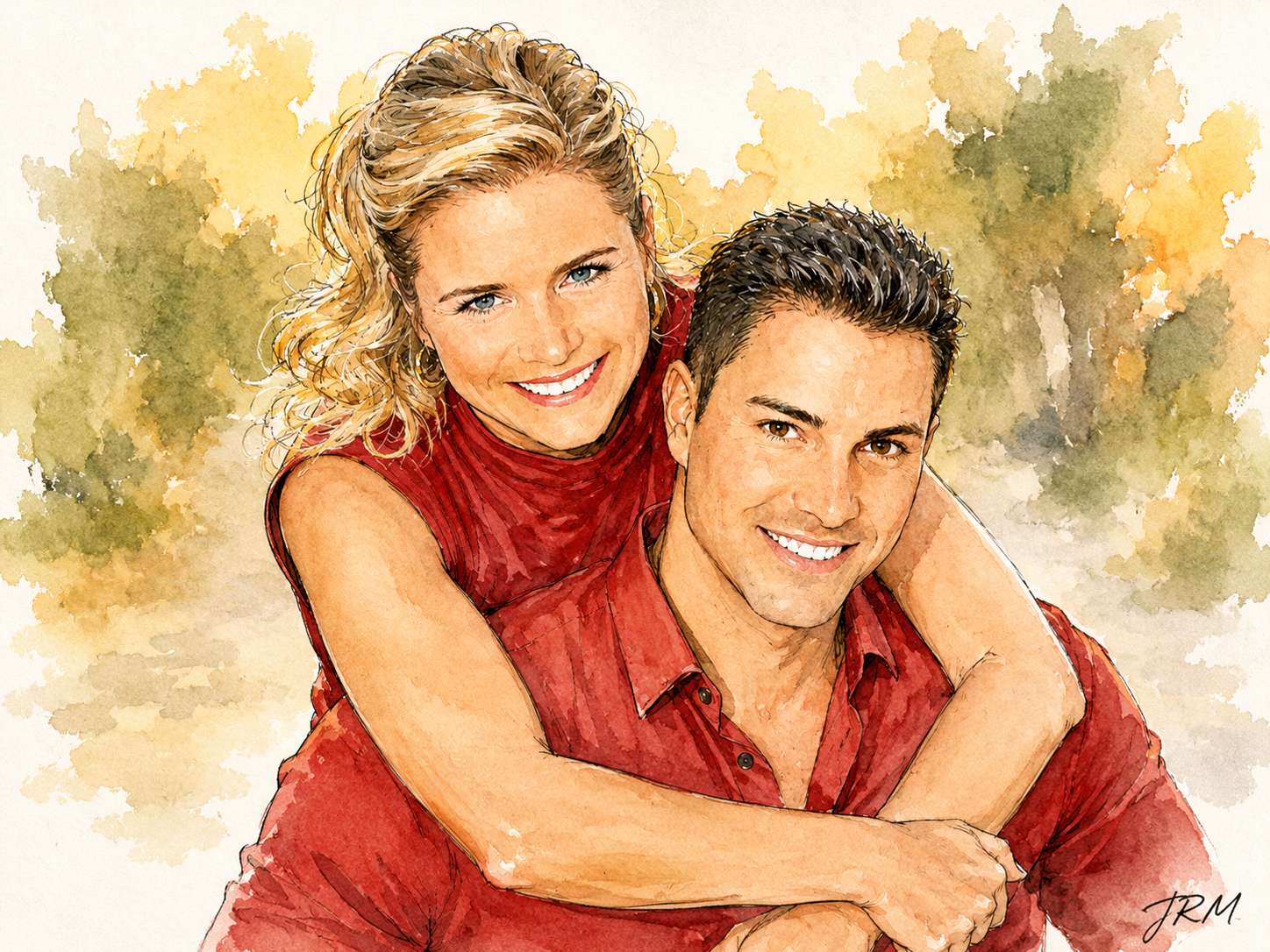A beautiful watercolor rendering of Dawne and I, celebrating our twenty-five year journey together.