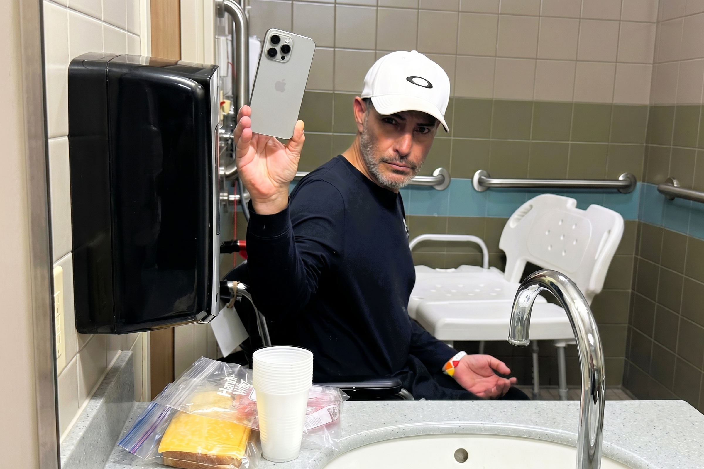 A courageous selfie taken during stroke rehabilitation in late December 2024, showing the reality of the clinical recovery process.